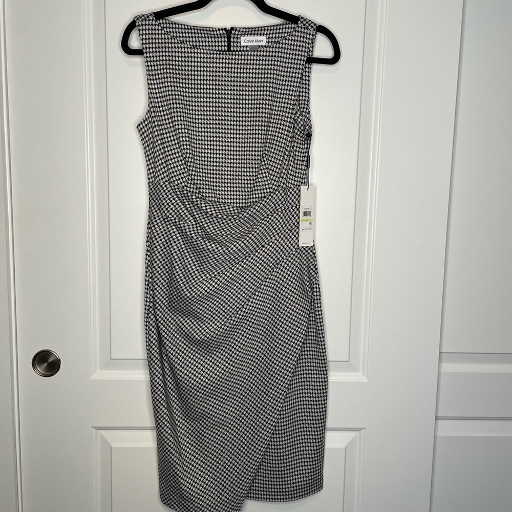 🖤 NWT Calvin Klein Black & White Houndstooth Sleeveless Sheath Dress